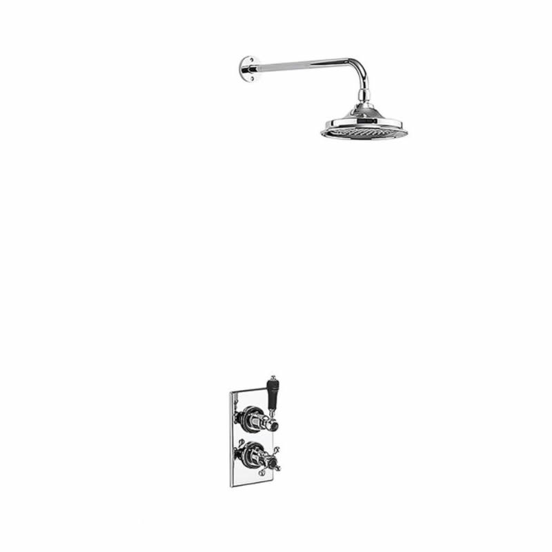 Trent Thermostatic Single Outlet Concealed Shower Valve with Fixed Shower Arm with 6 inch rose - Black indices